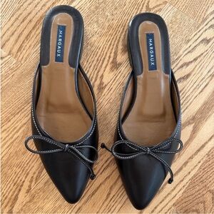 Margaux Black Leather Mules with Bow Detail